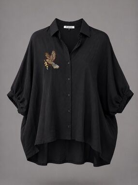 BADAL Black Linen Balloon Shirt by Subhai Apparel